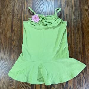 Gymboree Girls Green Ruffle Spaghetti Strap Flower Dress 100% Cotton Size 3